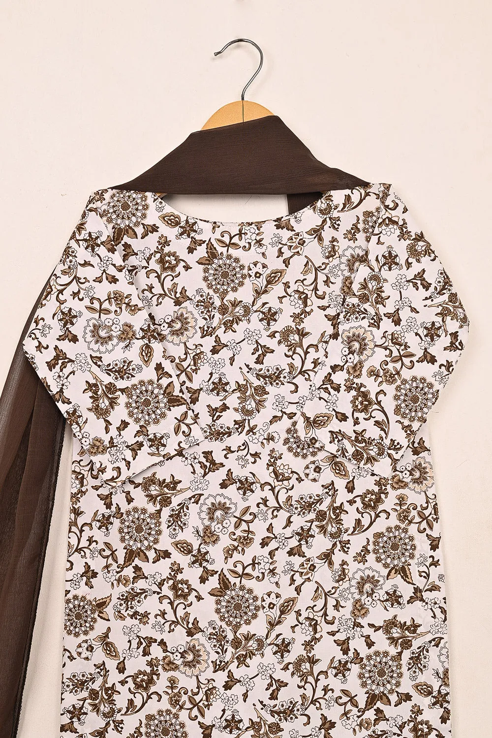 TKF-165-Brown - Kids 3Pc Ready to Wear Digital Printed Cotton Dress