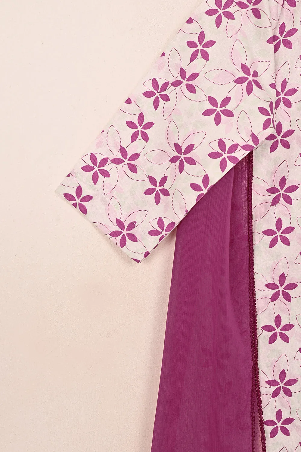 TKF-166-Pink - Kids 3Pc Ready to Wear Digital Printed Cotton Dress
