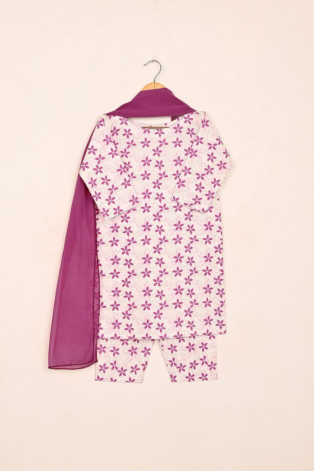 TKF-166-Pink - Kids 3Pc Ready to Wear Digital Printed Cotton Dress