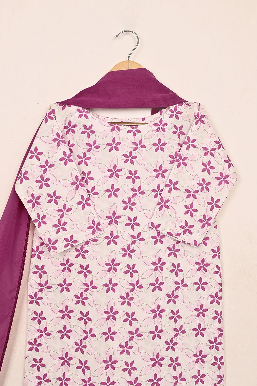 TKF-166-Pink - Kids 3Pc Ready to Wear Digital Printed Cotton Dress