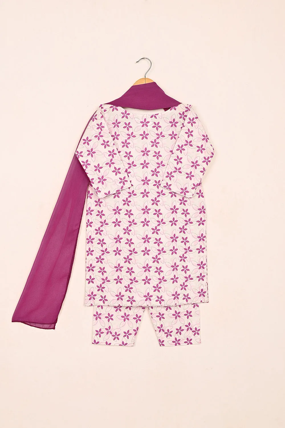 TKF-166-Pink - Kids 3Pc Ready to Wear Digital Printed Cotton Dress