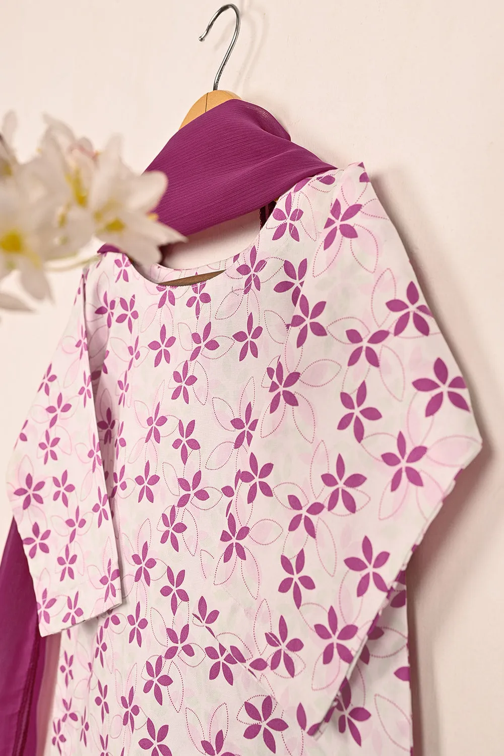 TKF-166-Pink - Kids 3Pc Ready to Wear Digital Printed Cotton Dress