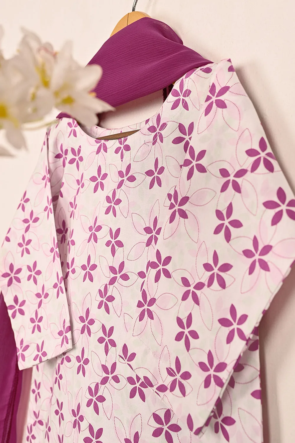 TKF-166-Pink - Kids 3Pc Ready to Wear Digital Printed Cotton Dress