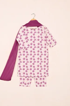 TKF-166-Pink - Kids 3Pc Ready to Wear Digital Printed Cotton Dress