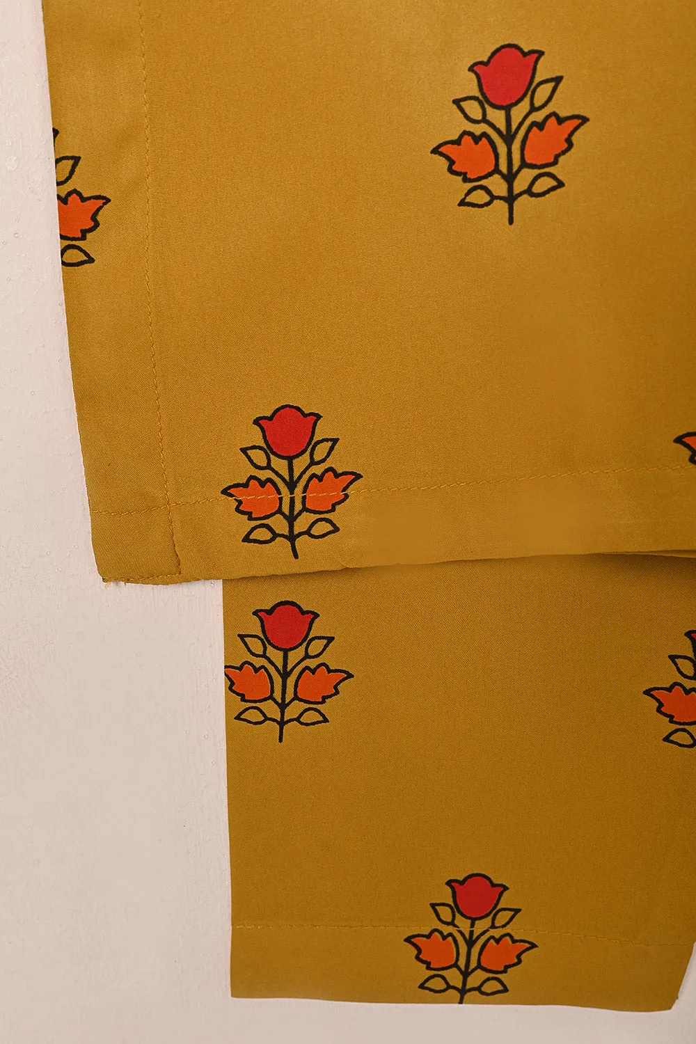 TKF-187-Mustard  - Kids 3Pc Ready to Wear Silk Printed Dress