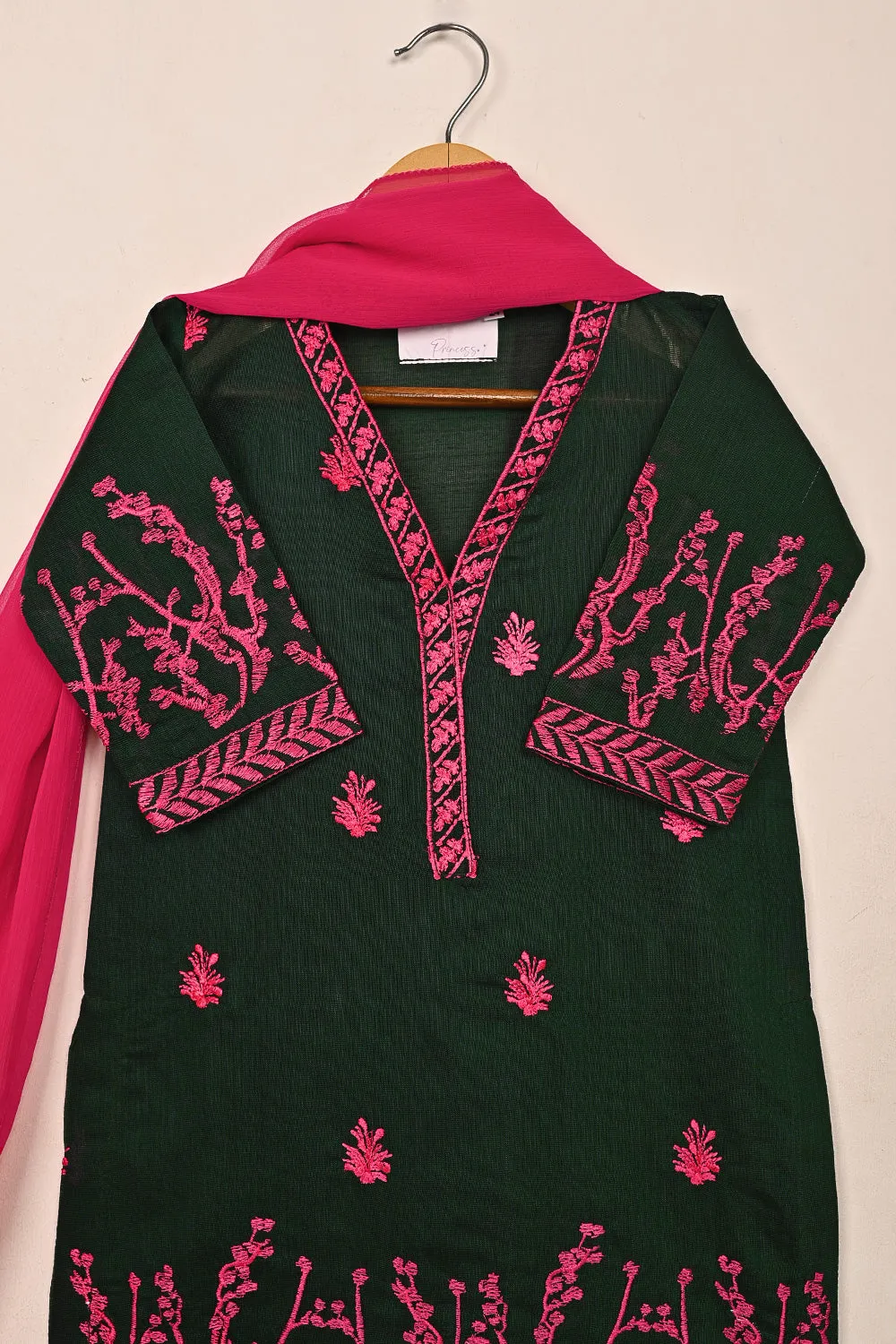 TKF-210-Green - Kids 3Pc Ready to Wear Embroidered Khaddi Fabric Dress