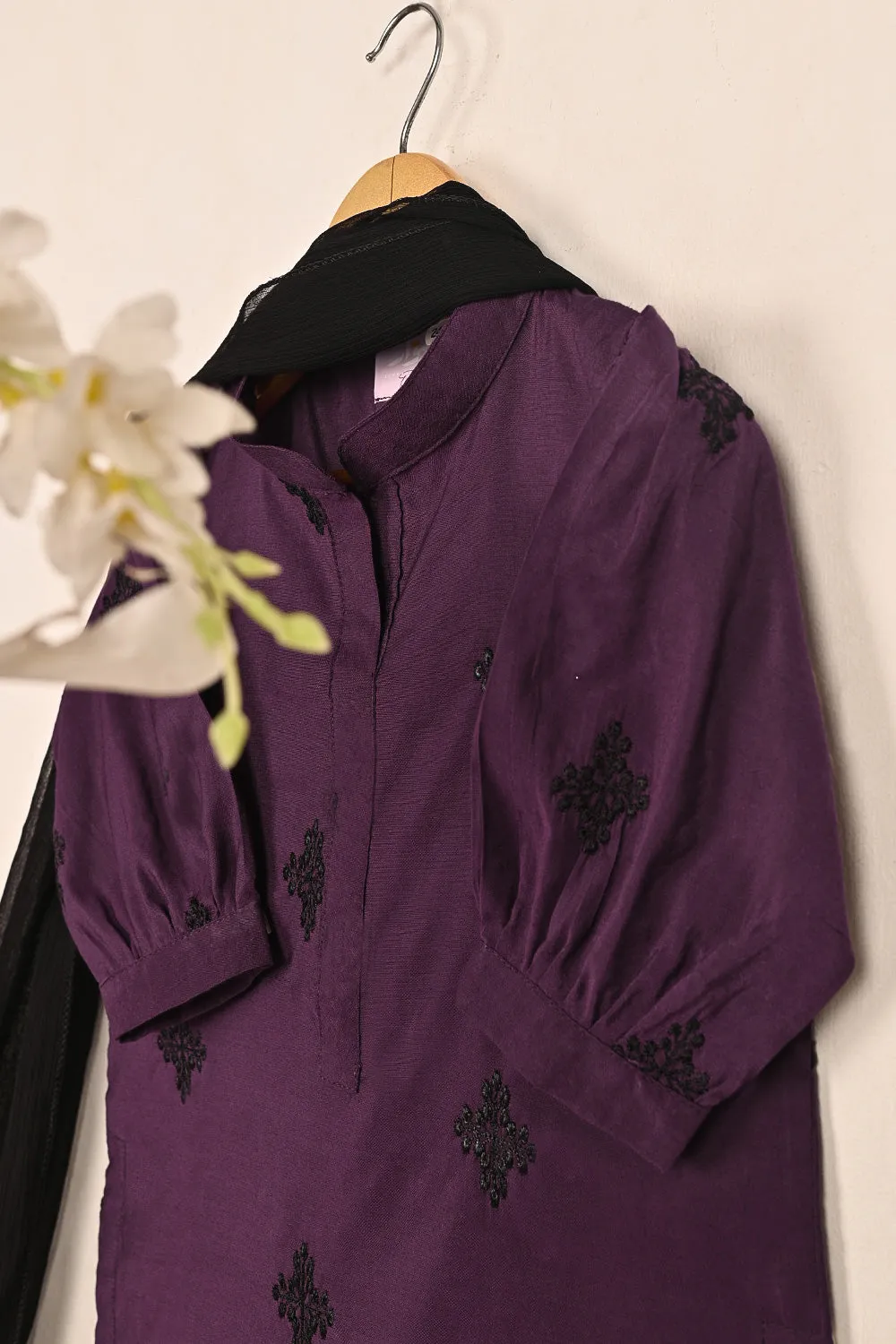 TKF-237-Magenta - Kids 3Pc Ready to Wear Cotton Silk Embroidered Dress