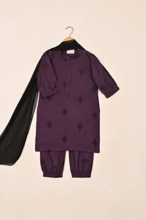 TKF-237-Magenta - Kids 3Pc Ready to Wear Cotton Silk Embroidered Dress