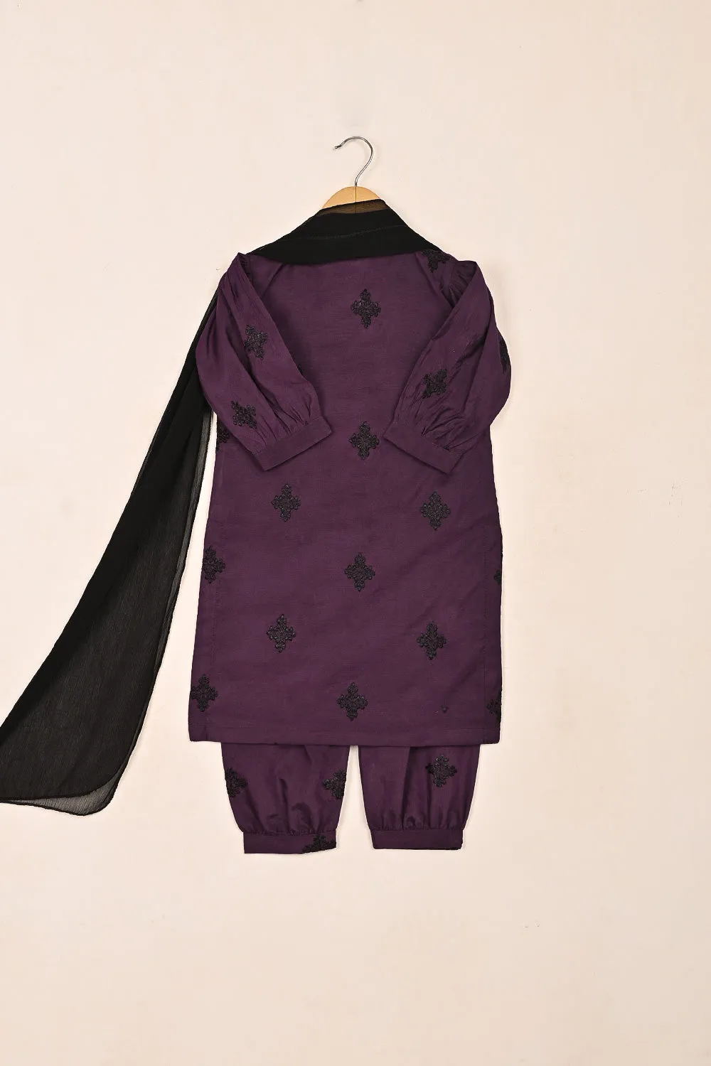 TKF-237-Magenta - Kids 3Pc Ready to Wear Cotton Silk Embroidered Dress