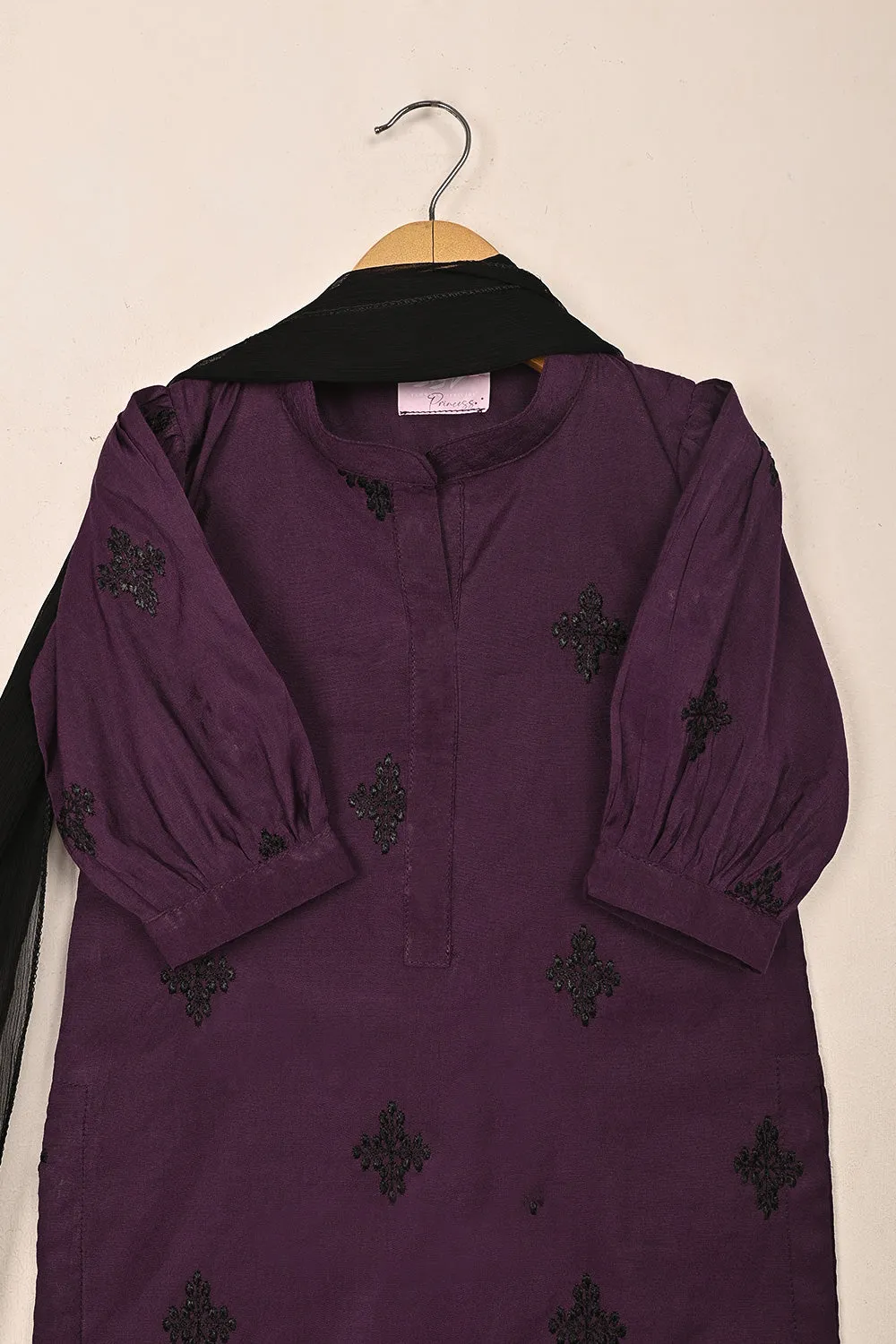 TKF-237-Magenta - Kids 3Pc Ready to Wear Cotton Silk Embroidered Dress