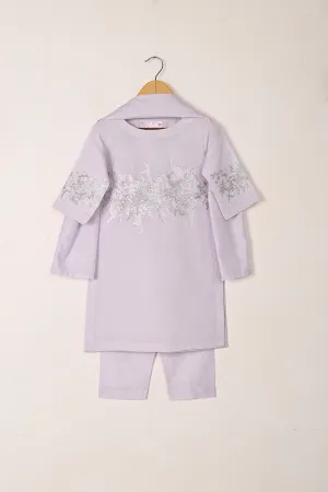 TKF-269-Purple - Kids 3Pc Paper Cotton Embroidered Dress