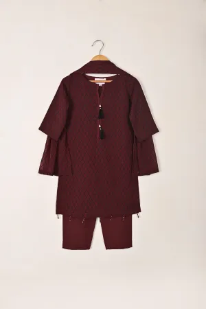 TKF-278-Maroon - Kids 3Pc Ready to Wear Chiffon Printed Dress