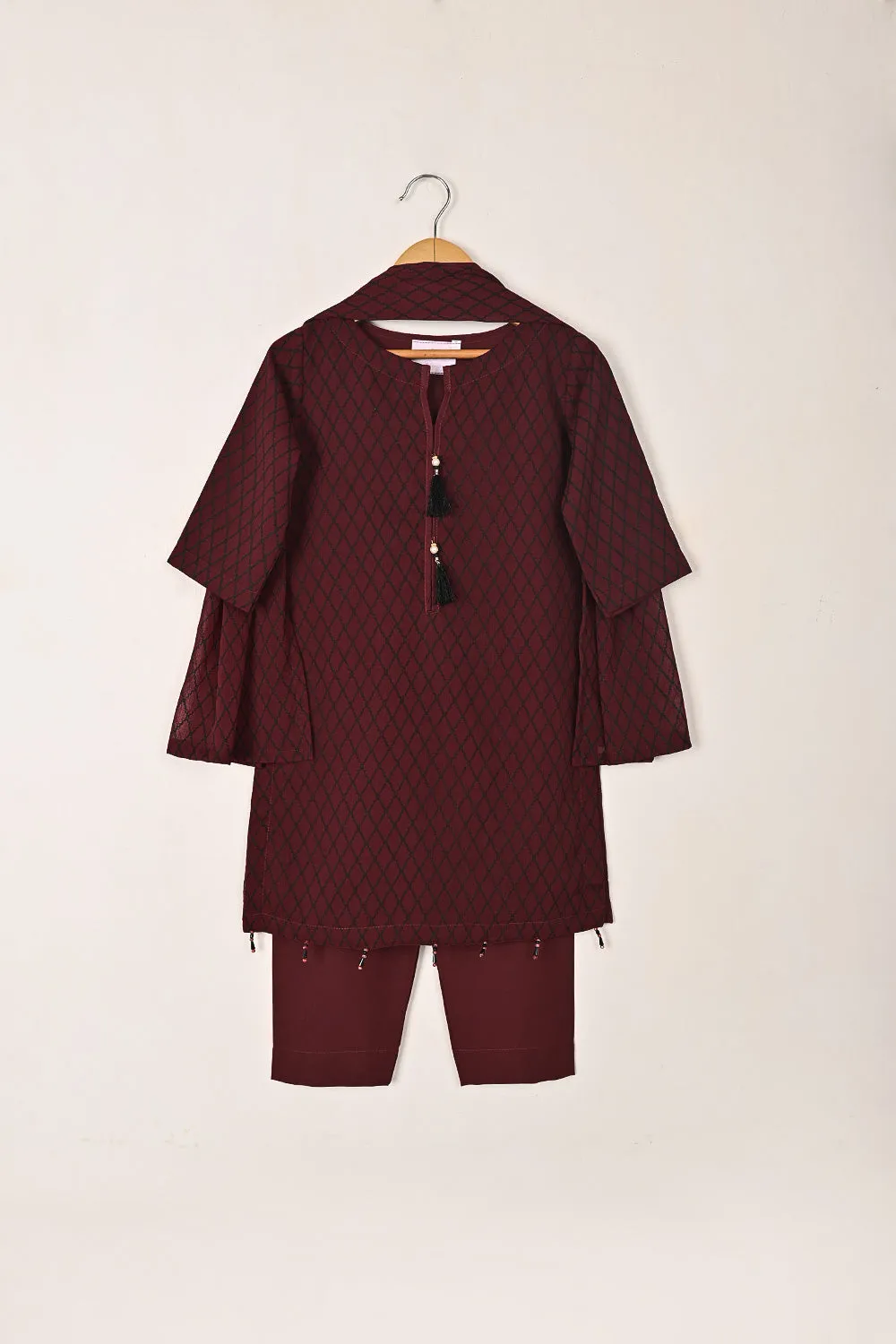 TKF-278-Maroon - Kids 3Pc Ready to Wear Chiffon Printed Dress