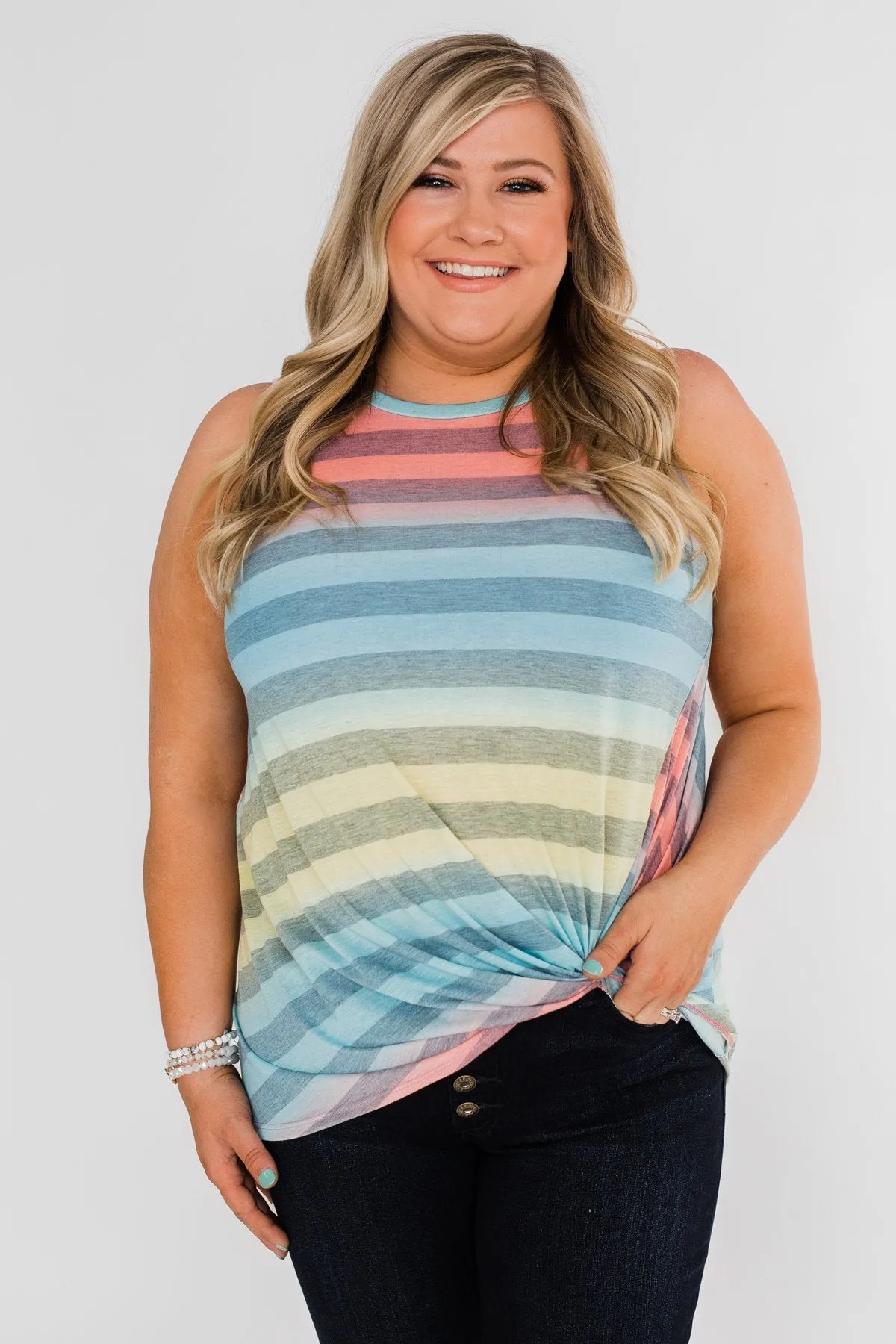 Together With You Striped Twist Top-  Multi-Colored