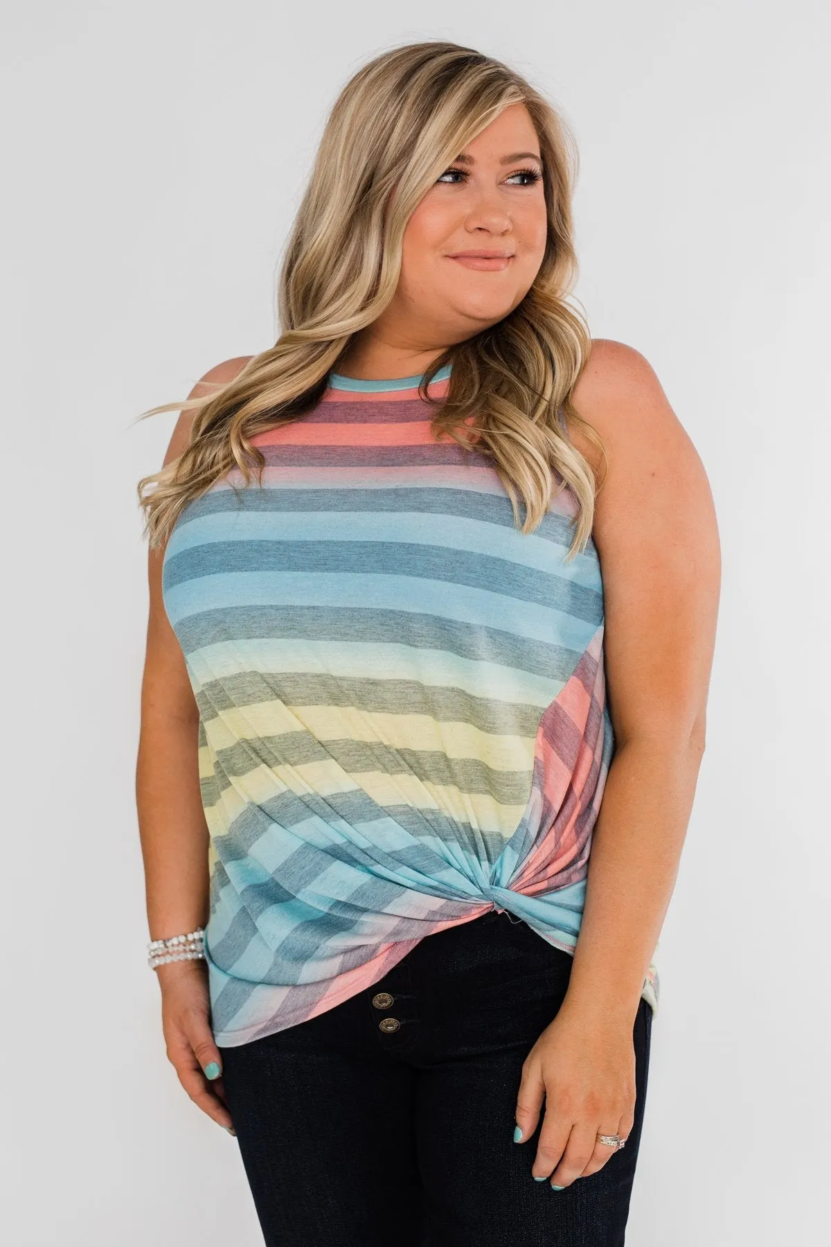 Together With You Striped Twist Top-  Multi-Colored