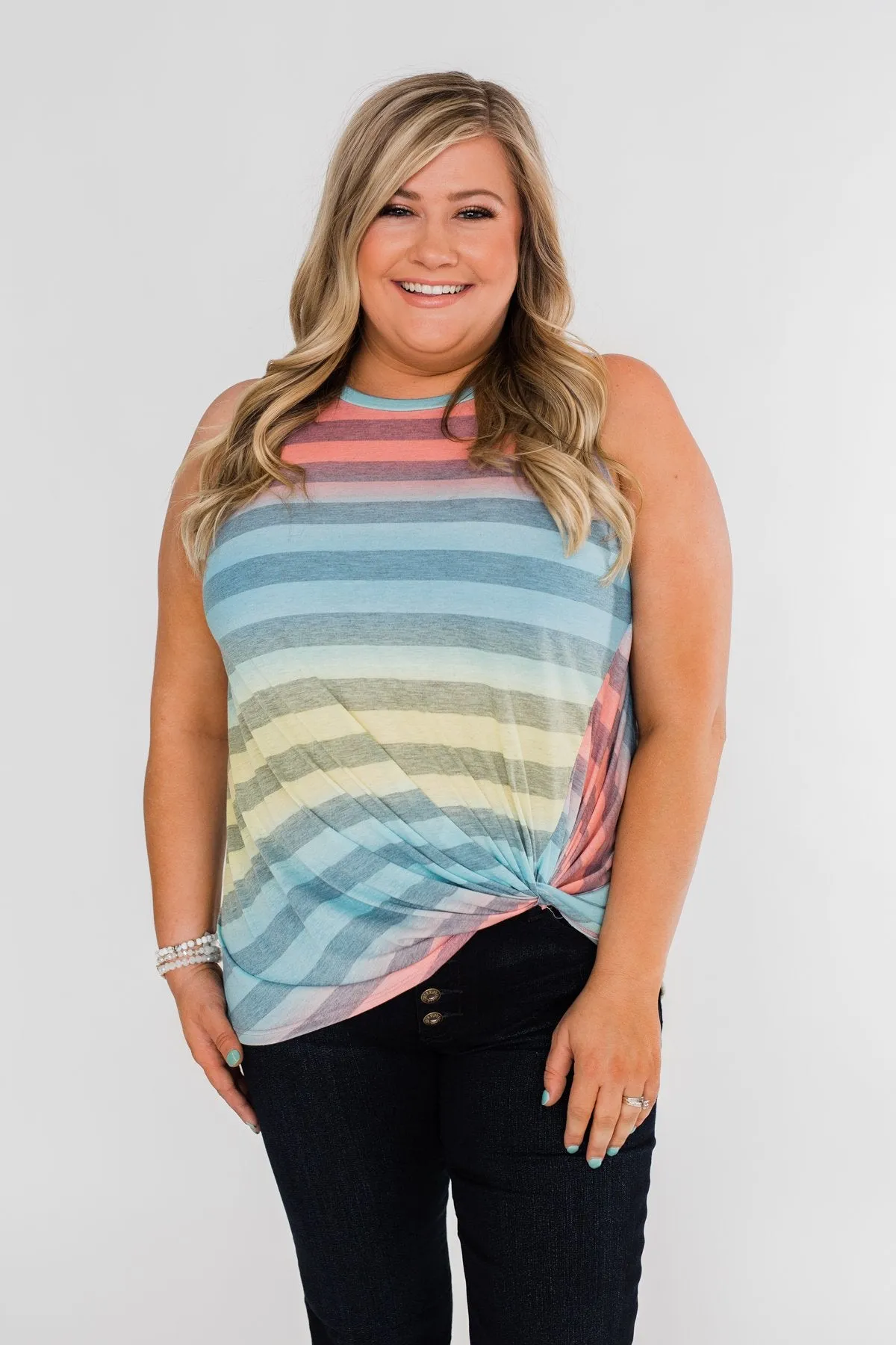 Together With You Striped Twist Top-  Multi-Colored