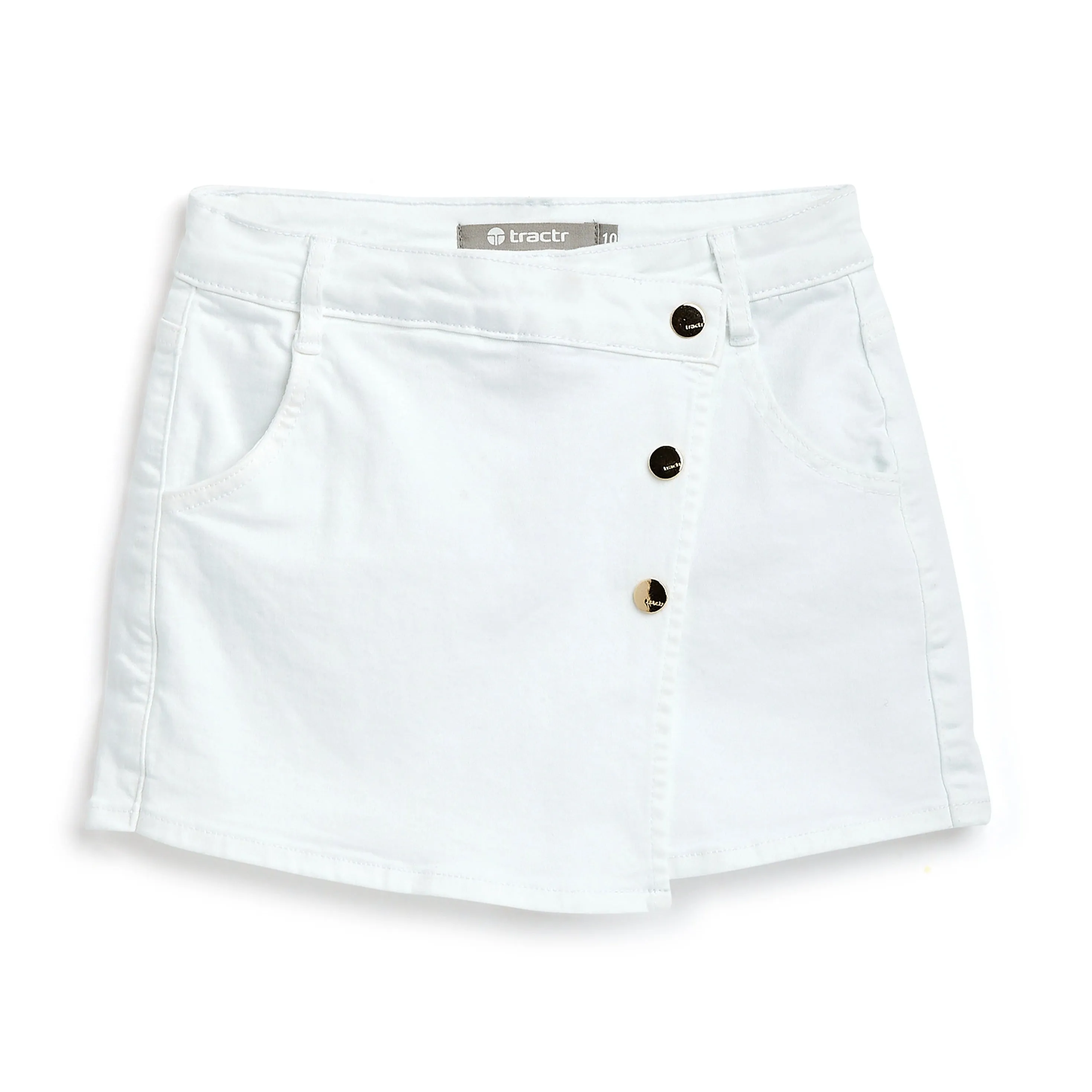 Tractr Girls Overflap White Denim Skort
