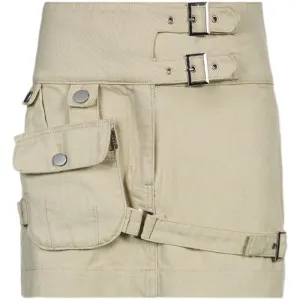 Triple Buckle Khaki Denim Pocket Short Skirt SD01811