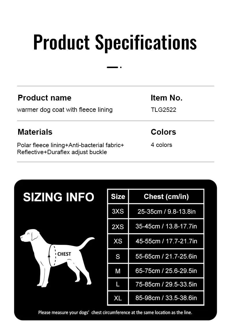 Truelove Hygienic Warmth Anti-Bacterial and Adjustable Pet Jacket  Model Number:TLG2522