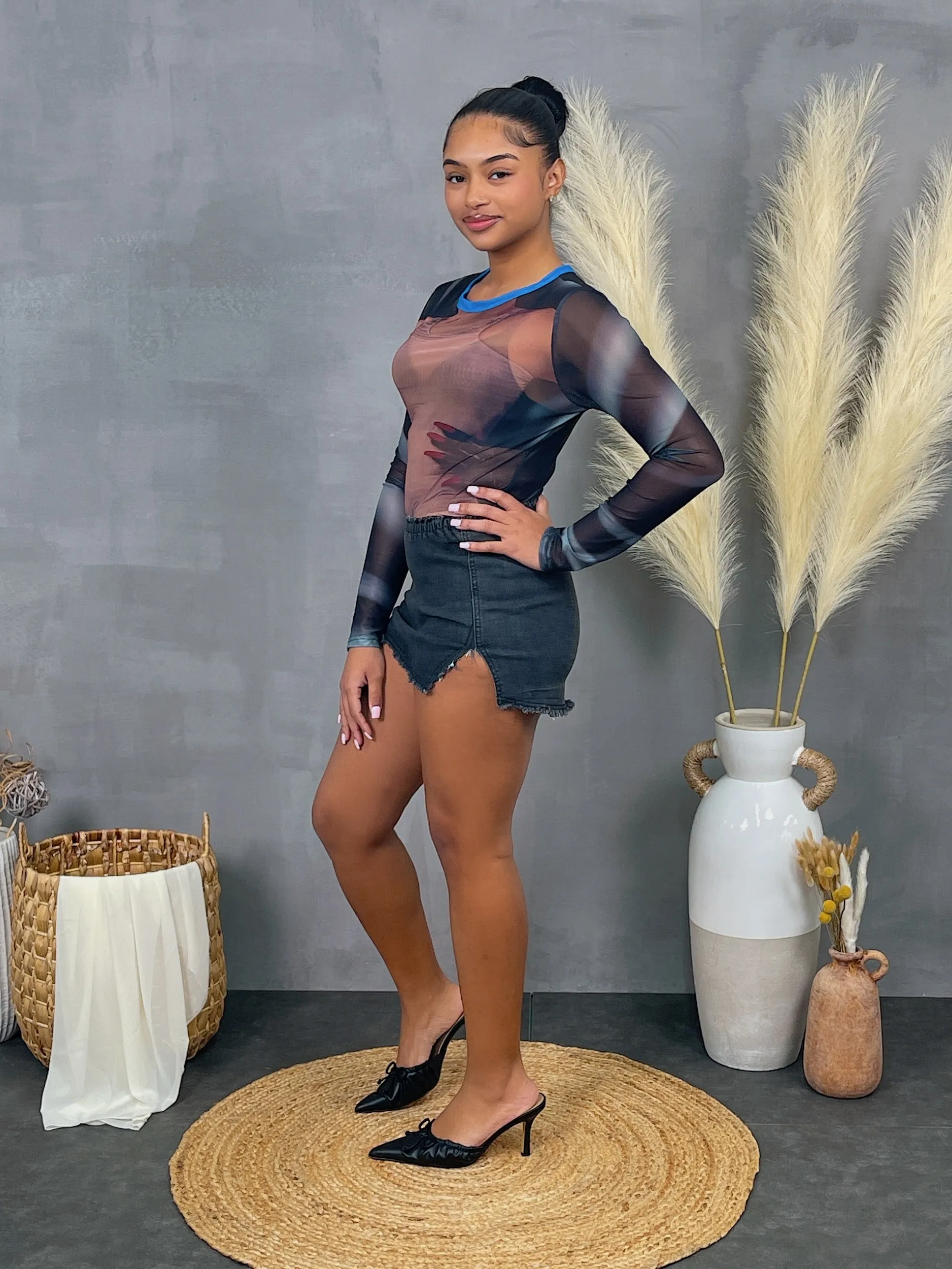 TS3501P - DENIM TUBE SKIRT