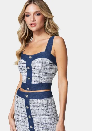 Tweed & Denim Button Front Bustier