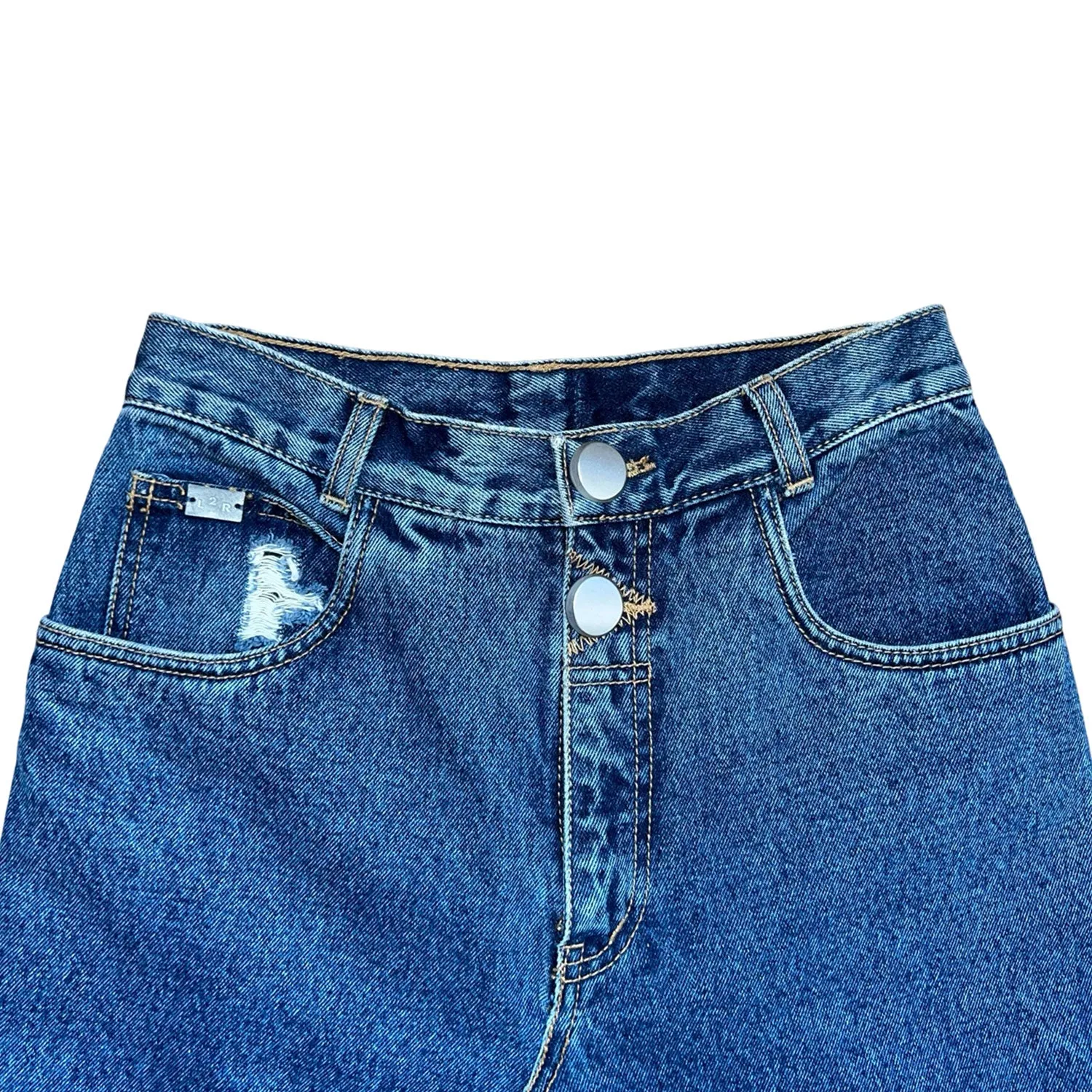 Two-Buttoned Blue Denim Skirt