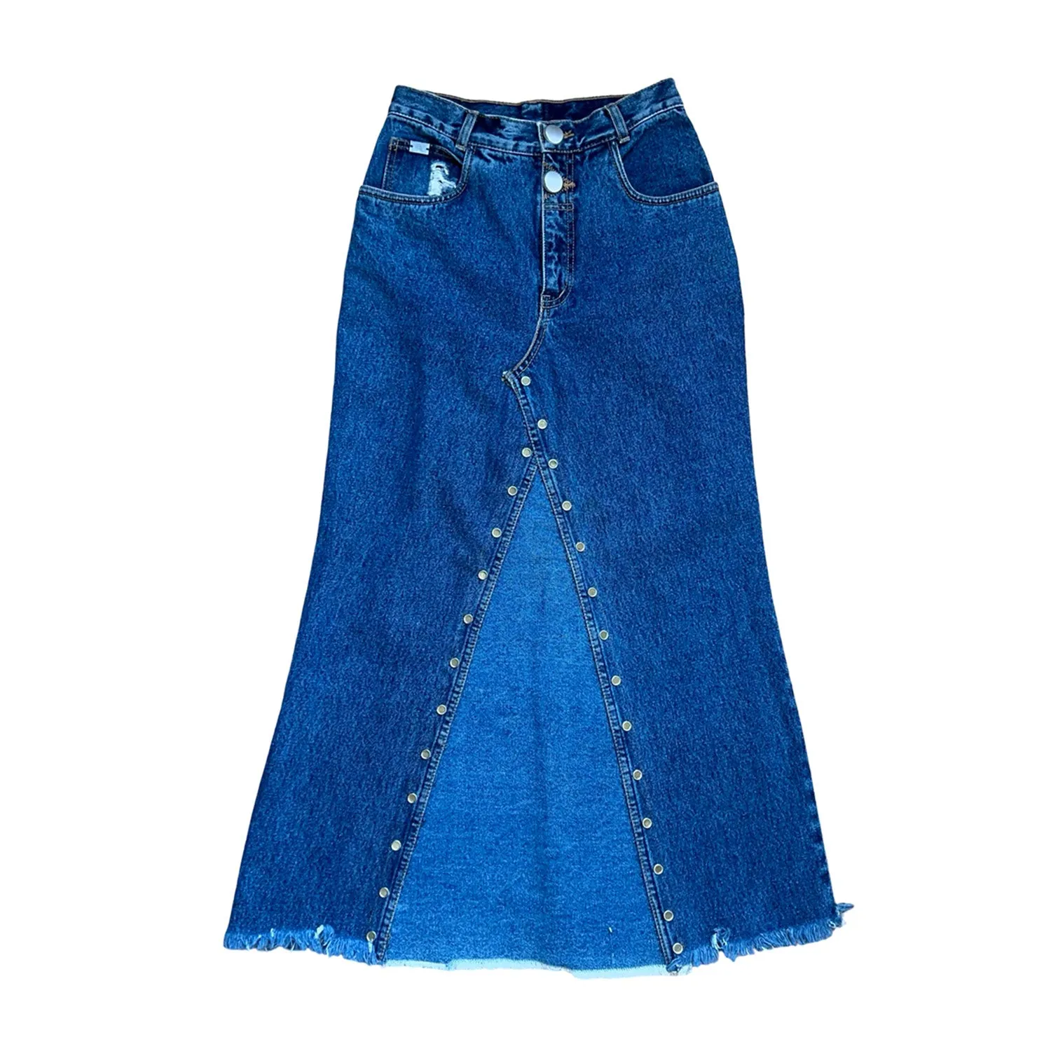 Two-Buttoned Blue Denim Skirt