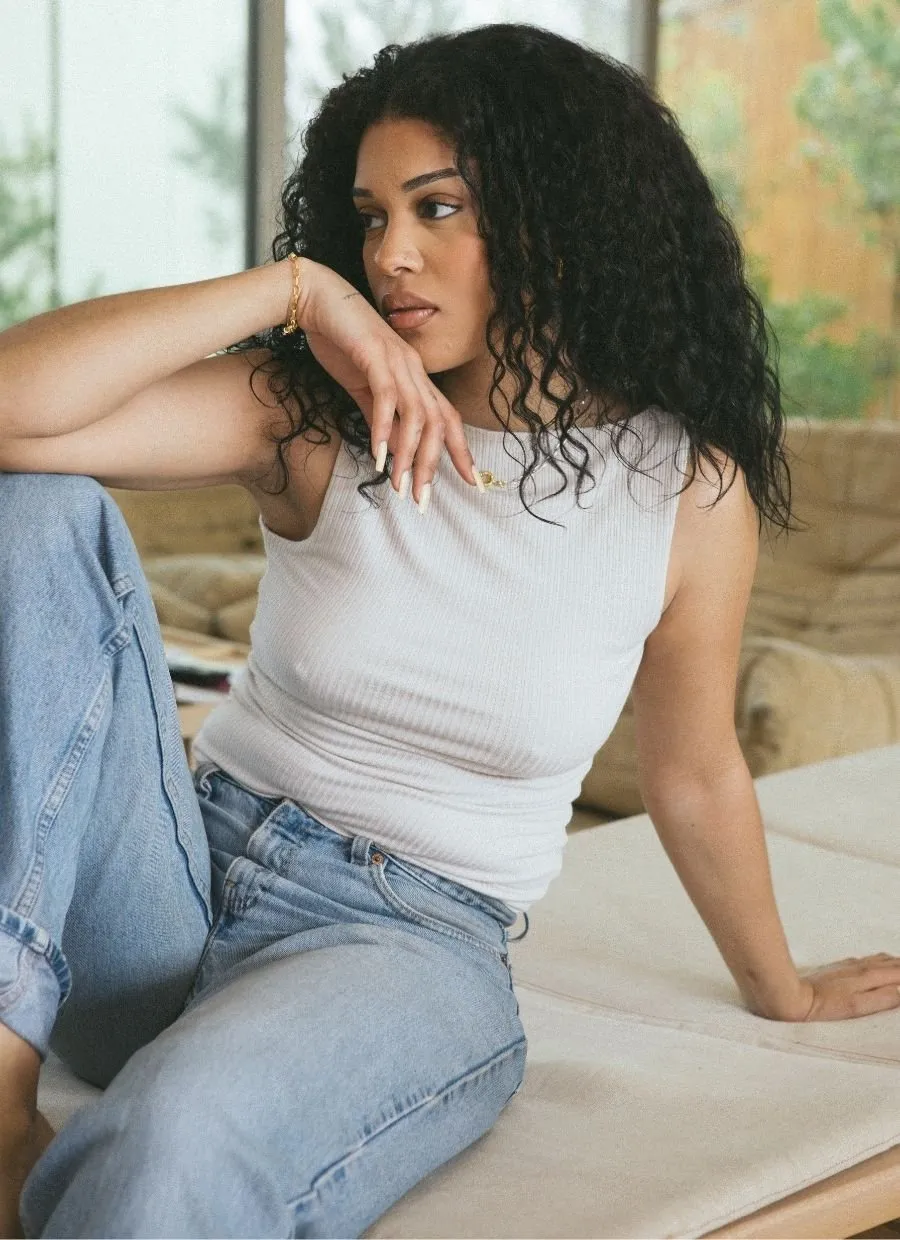 Two-Way Ribbed Tank Top Modal - Greige