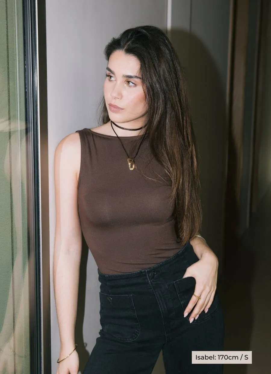 Two-Way Tank Top Micro Modal - Chocolate Brown
