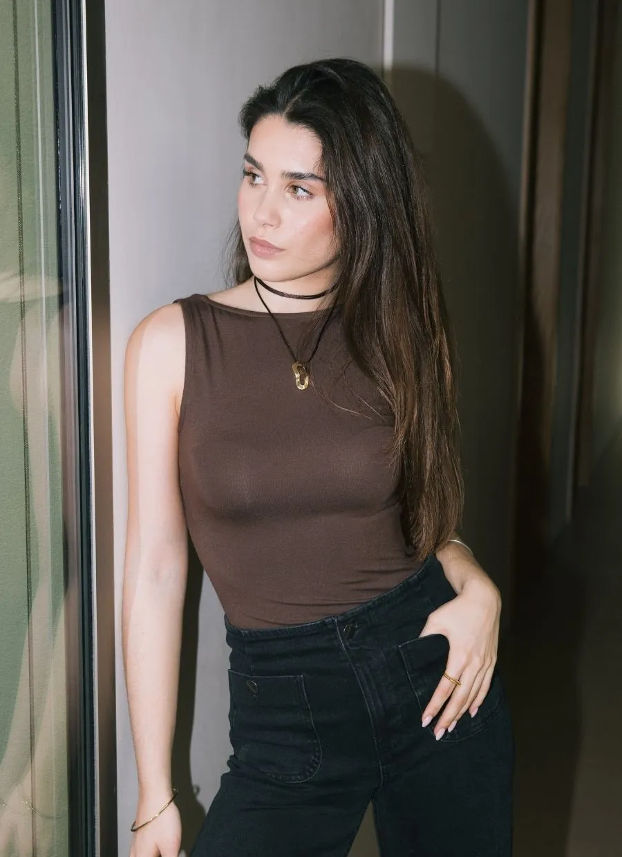 Two-Way Tank Top Micro Modal - Chocolate Brown