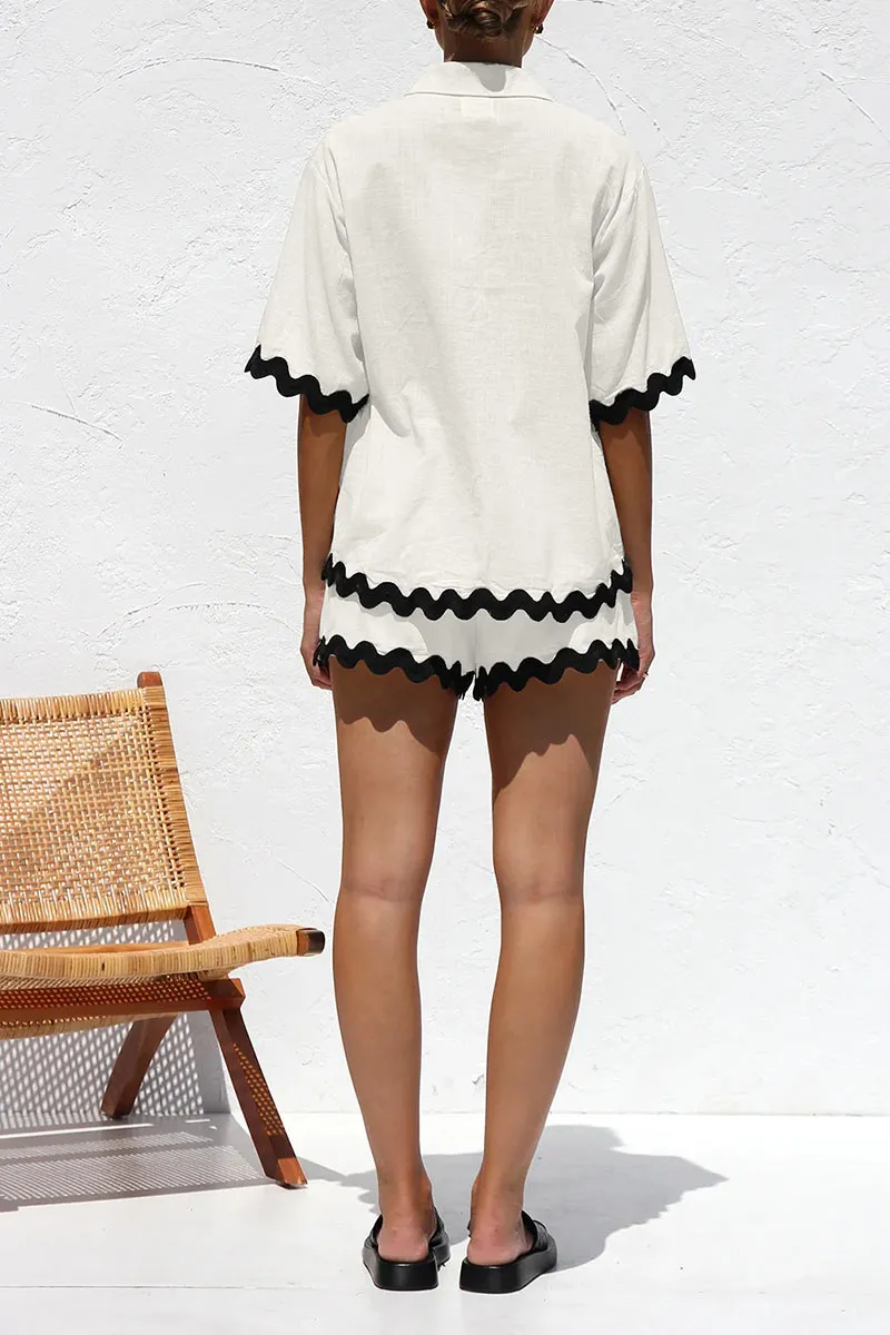 UK615 Lace Trim Short Sleeve Shirt and Shorts Set