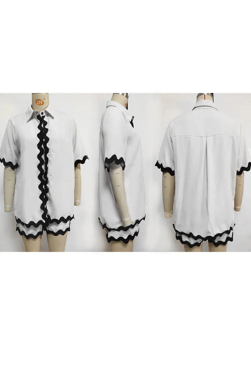 UK615 Lace Trim Short Sleeve Shirt and Shorts Set