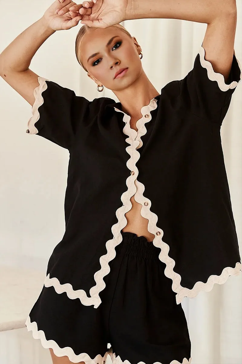 UK615 Lace Trim Short Sleeve Shirt and Shorts Set