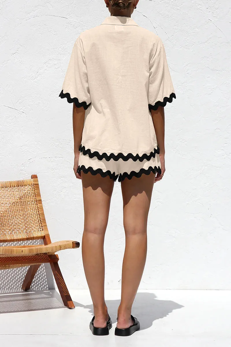 UK615 Lace Trim Short Sleeve Shirt and Shorts Set