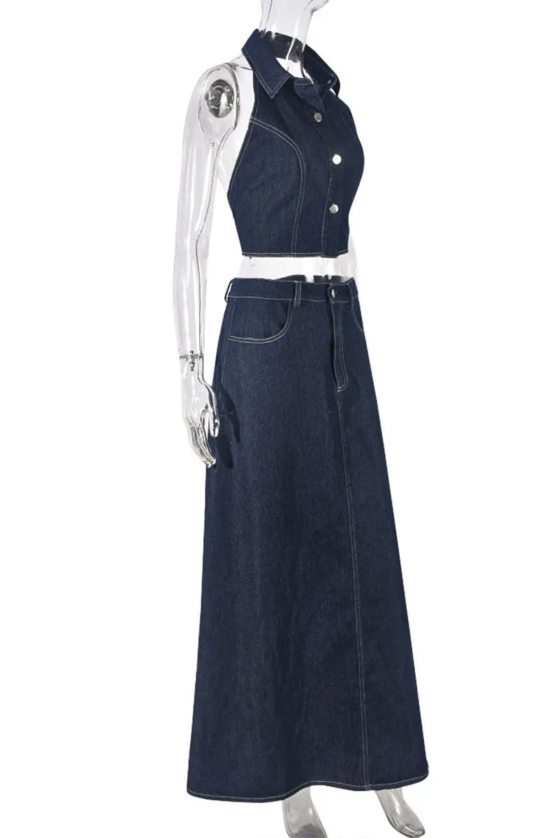 UM0405 Denim Tank and Skirt Set