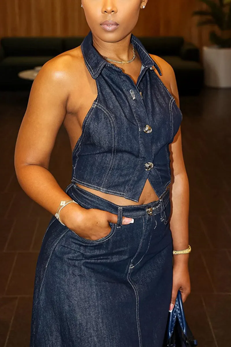 UM0405 Denim Tank and Skirt Set