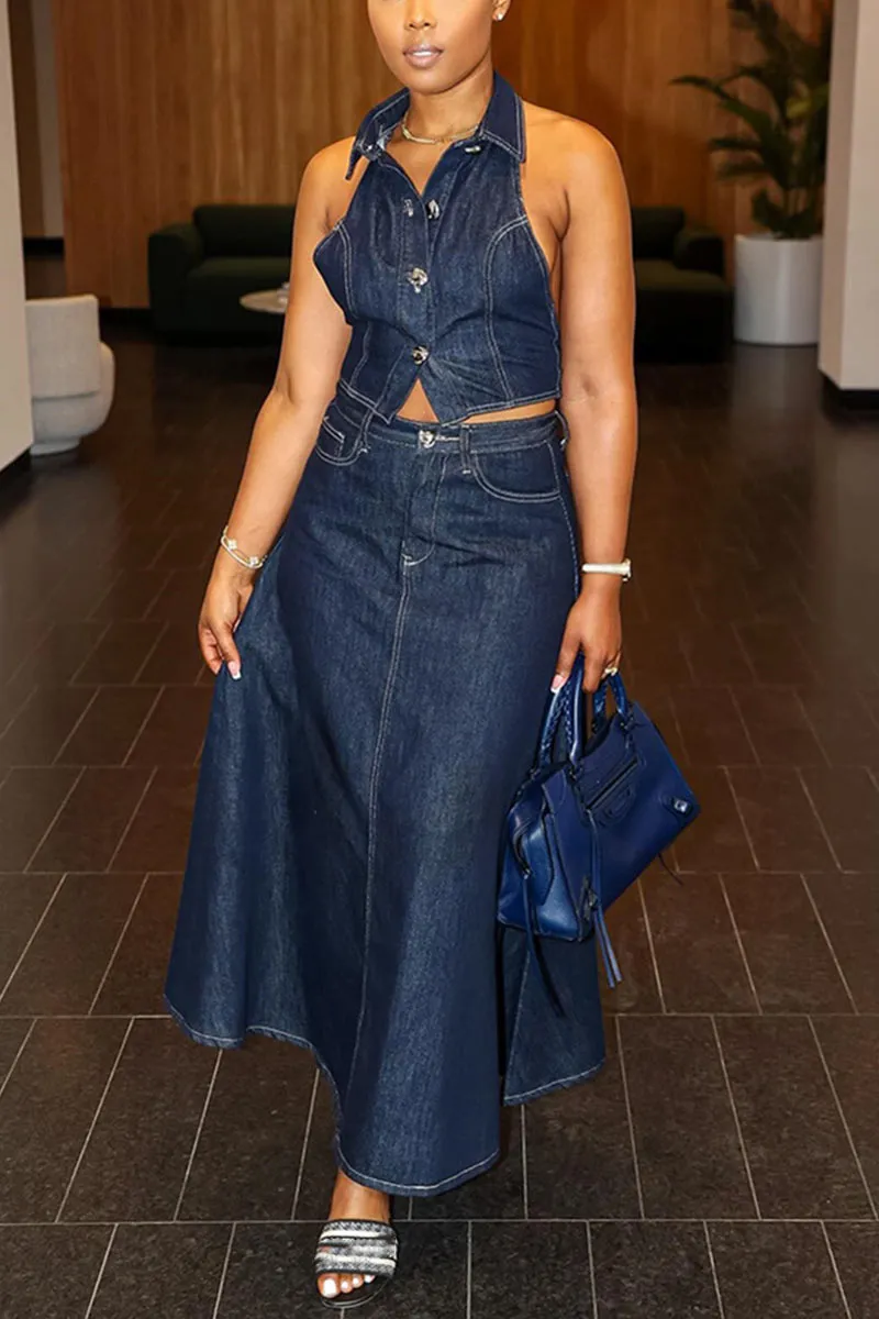 UM0405 Denim Tank and Skirt Set