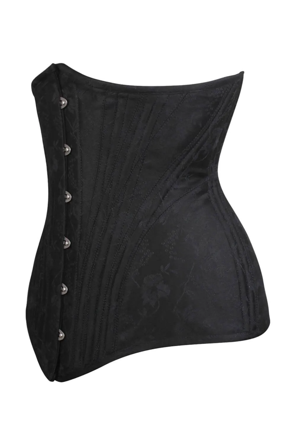 VG-19834 - Waist Training Black Brocade Corset with Hip Panels
