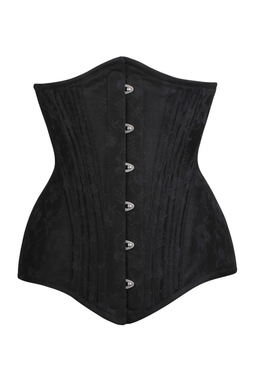 VG-19834 - Waist Training Black Brocade Corset with Hip Panels