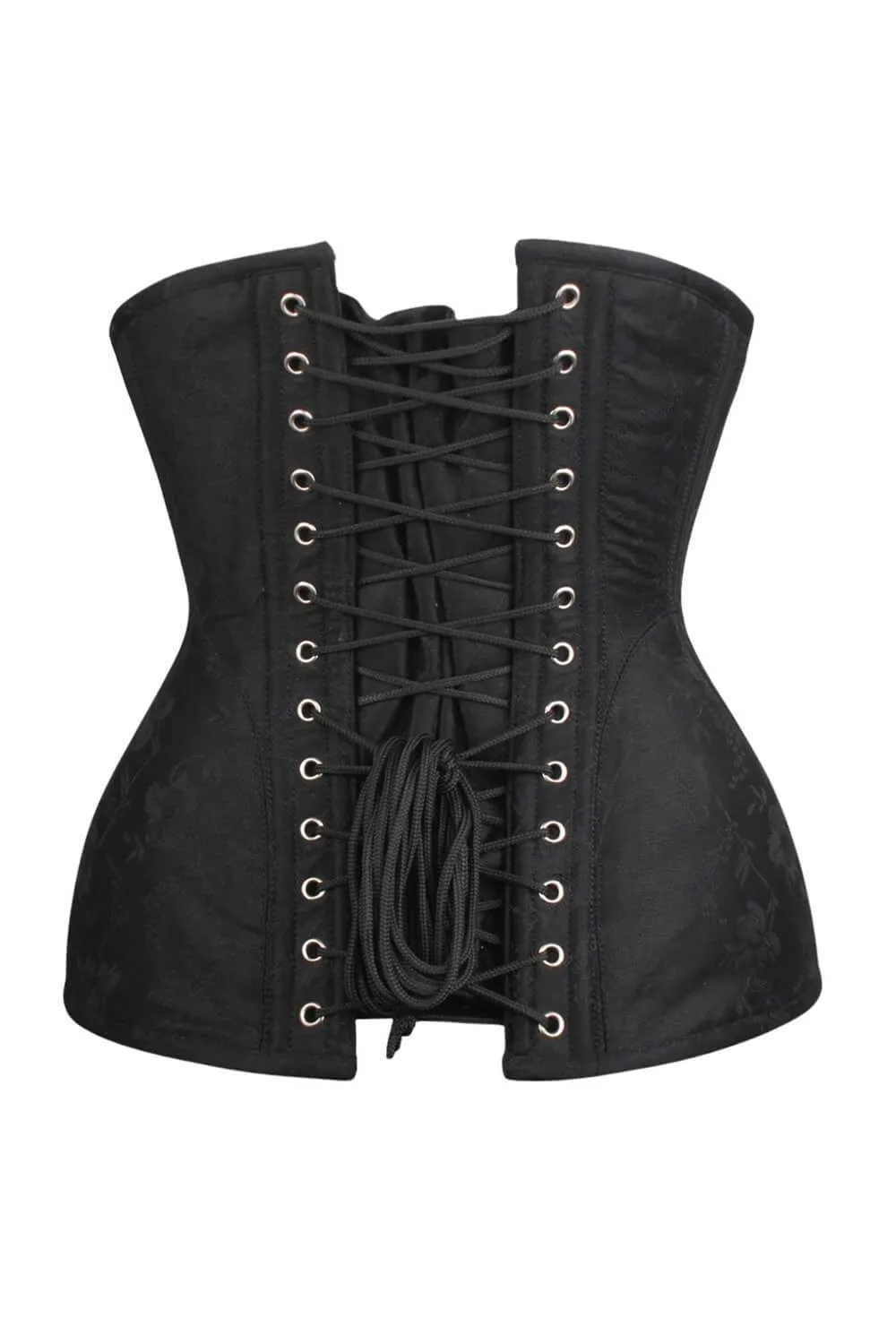 VG-19834 - Waist Training Black Brocade Corset with Hip Panels