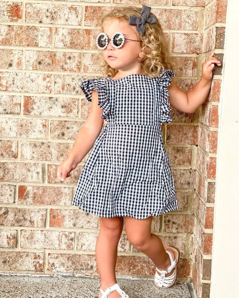 Victoria Ruffle Back Suspender Dress - Black & White Gingham