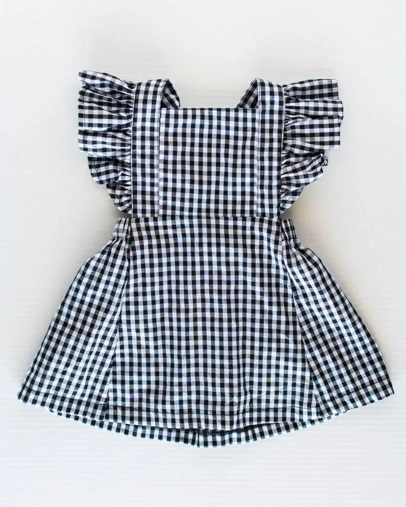 Victoria Ruffle Back Suspender Dress - Black & White Gingham