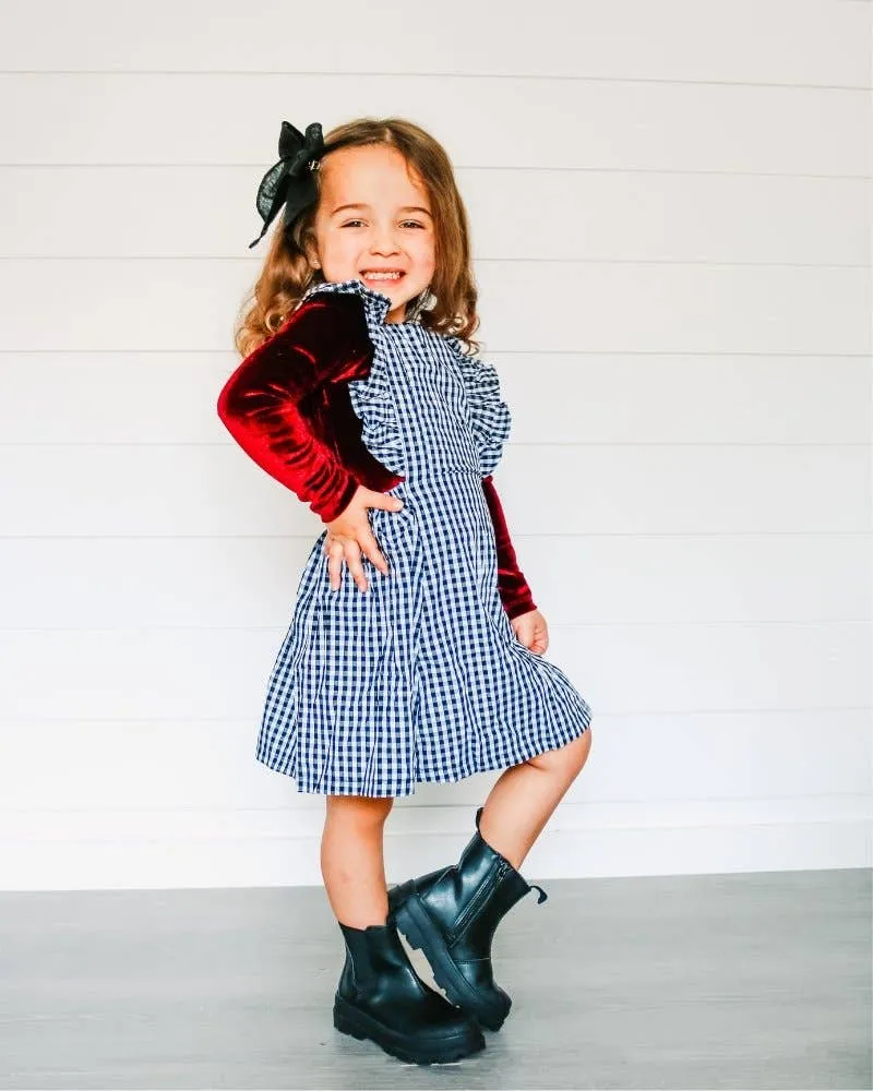 Victoria Ruffle Back Suspender Dress - Black & White Gingham