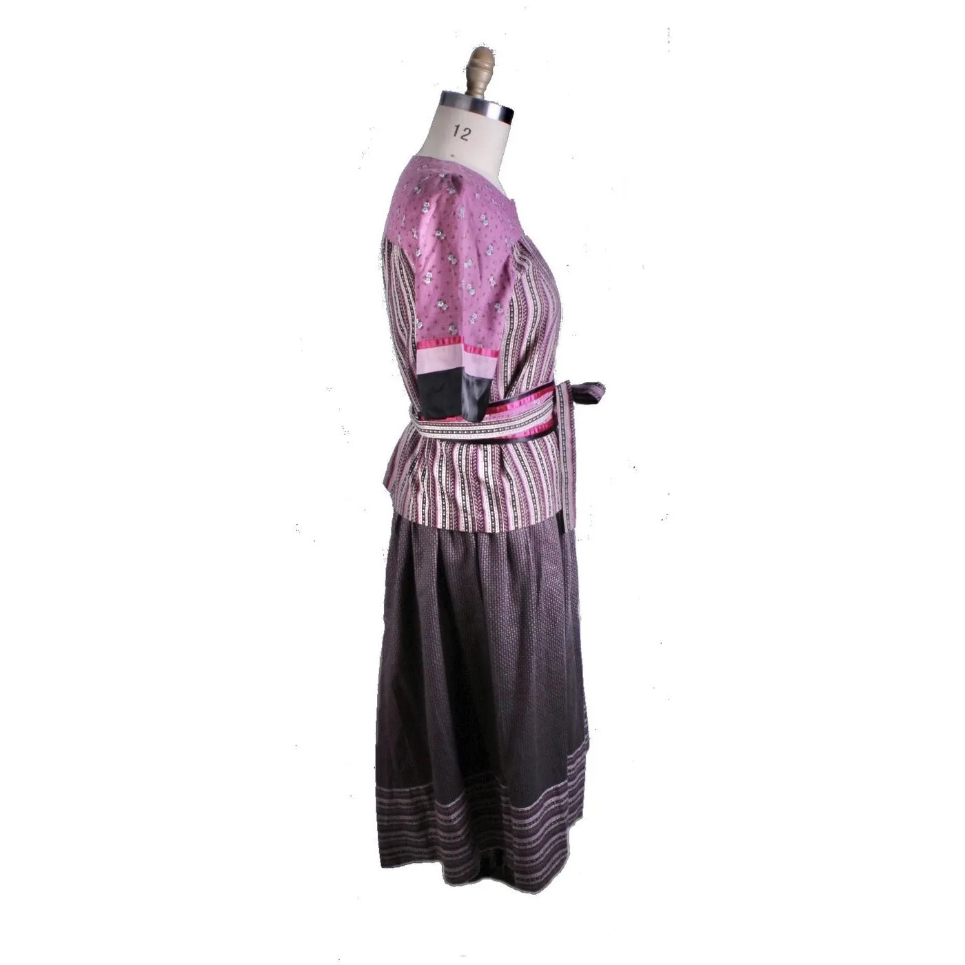 Vintage 2 PC Skirt Set Stijfselkissie 1970S Marijke Benedict Mixed Prints in Plum  M/L