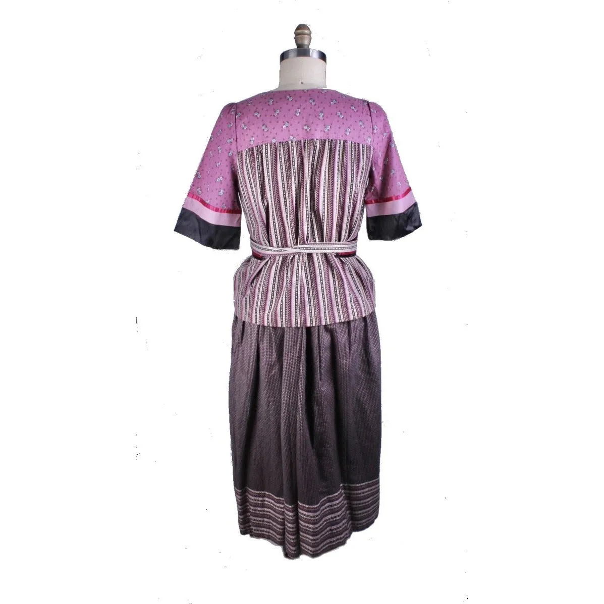 Vintage 2 PC Skirt Set Stijfselkissie 1970S Marijke Benedict Mixed Prints in Plum  M/L