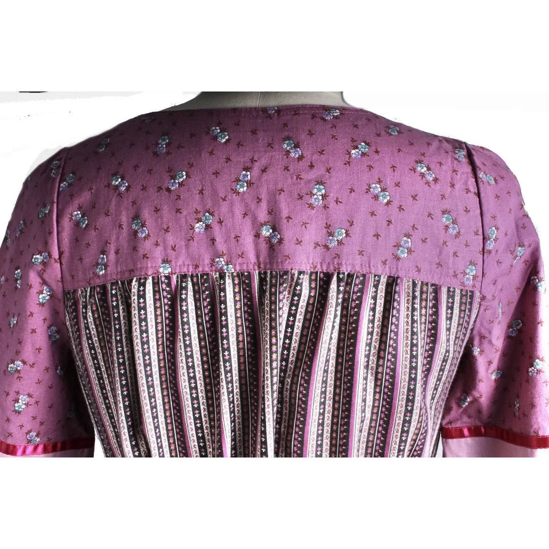 Vintage 2 PC Skirt Set Stijfselkissie 1970S Marijke Benedict Mixed Prints in Plum  M/L