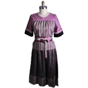Vintage 2 PC Skirt Set Stijfselkissie 1970S Marijke Benedict Mixed Prints in Plum  M/L