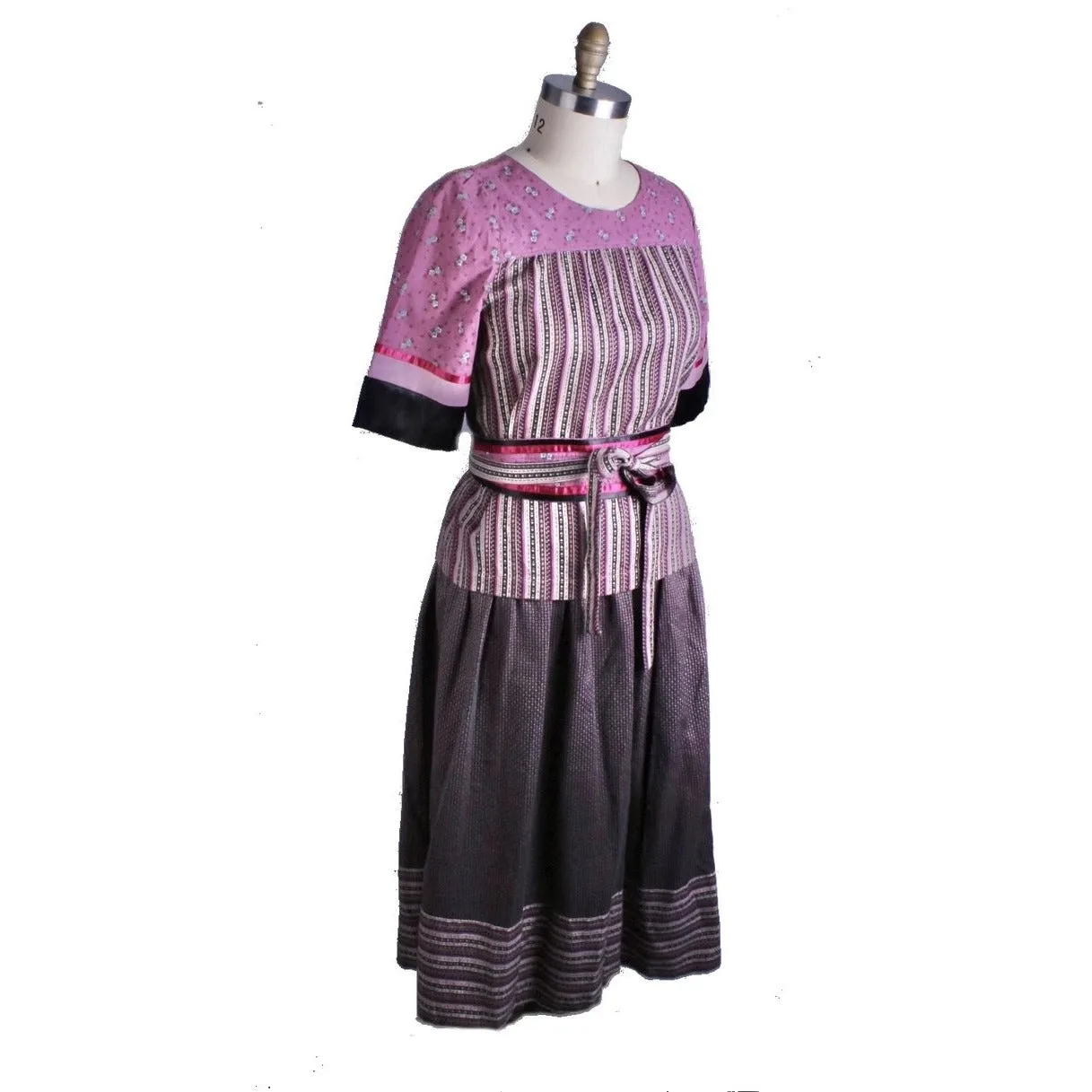 Vintage 2 PC Skirt Set Stijfselkissie 1970S Marijke Benedict Mixed Prints in Plum  M/L