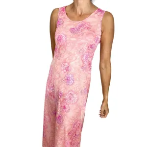 Vintage coral magenta floral slip dress long nightgown S