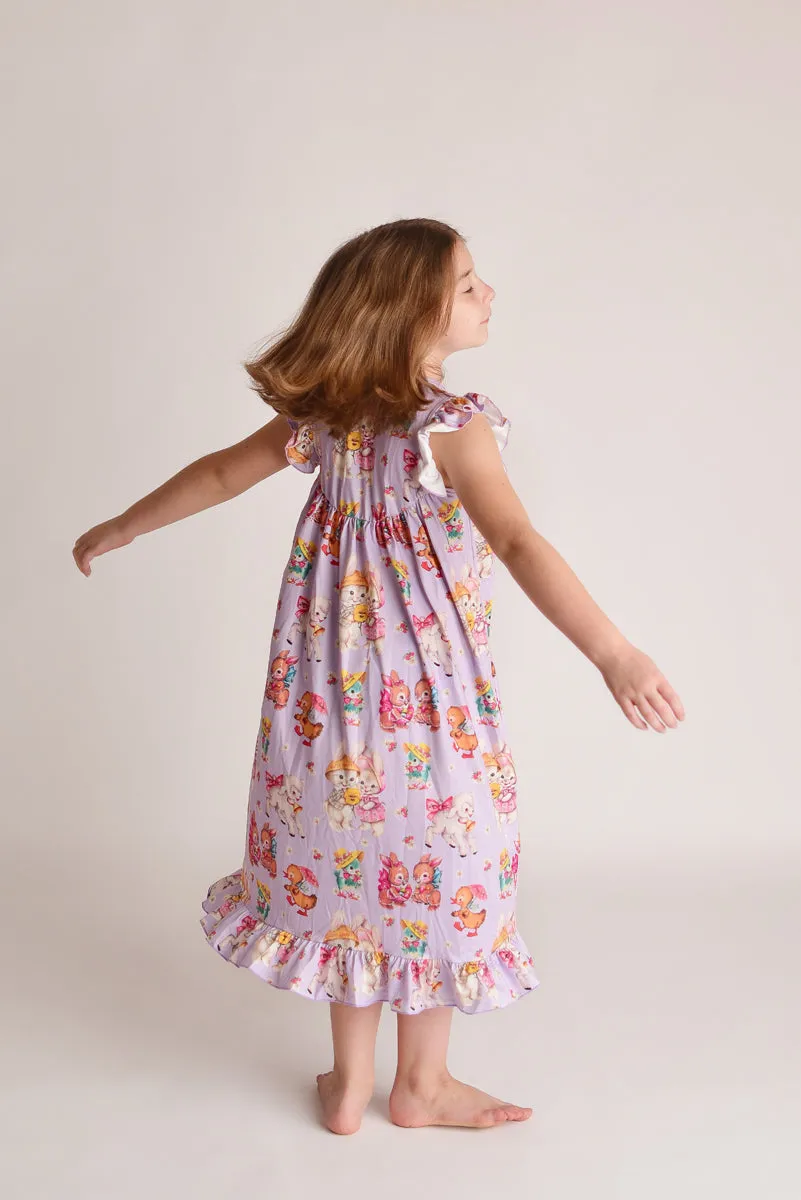 VINTAGE EASTER BUNNY NIGHTGOWN - PURPLE